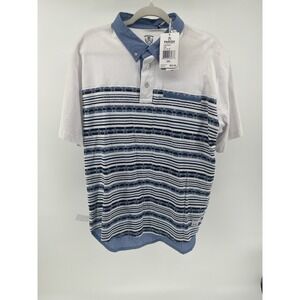 Parish Nation Men's 2XL Star Pattern Polo Shirt White Blue New With Tags